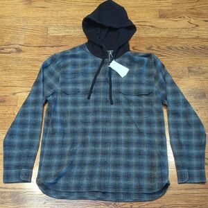 Vince Hooded Button Up Plaid Shirt